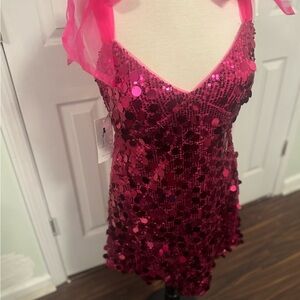 Pink Sequin Dress with Sheer Overlay